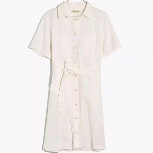 NWT Madewell Denim Seamed Courier Tie-Waist Shirtdress in White - US S
